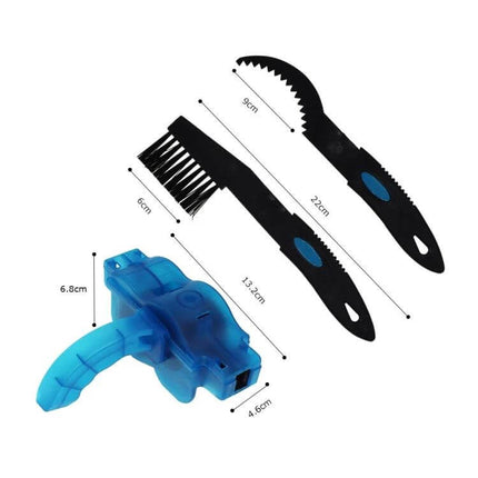 Bike Chain Cleaning Brush Set 3-Piece for Chains and Cogs blue 3-piece kit with sprocket hook, bristle brush and chain cleaning tool