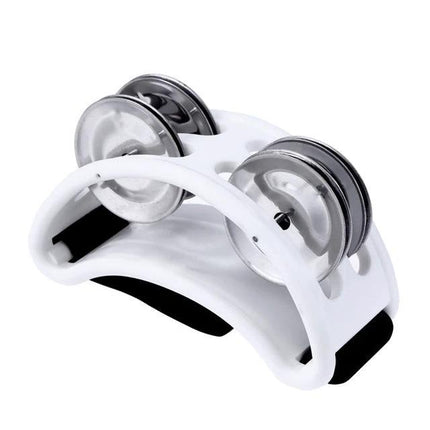 Aluminum Foot Bell for Home Music Practice Sessions - white aluminum foot bell with adjustable strap and dual jingles for hands-free rhythm