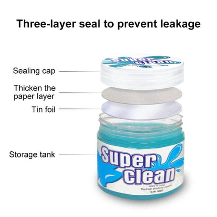 Car Cleaning Gel Sticker for Vehicle Interior Dust Removal - jar showing three-layer seal (sealing cap, paper layer, tin foil) and storage tank