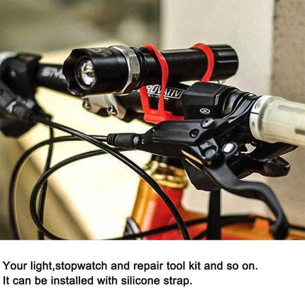 Silicone Bike Light Mount Strap For Handlebar Set Of 5 - red silicone straps securing flashlight to bike handlebar, tool-free mount for commuters and riders