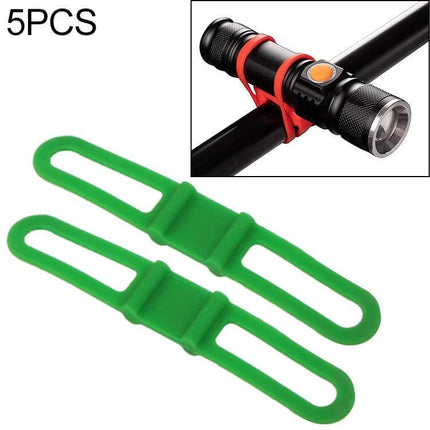 Silicone Bike Light Mount Strap For Handlebar Set Of 5 - green silicone straps securing flashlight to bike handlebar, tool-free mounting