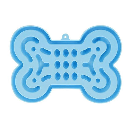 Silicone Slow-Feeder Bowl for Dogs at Daily Mealtime - blue bone-shaped silicone slow feeder with raised maze patterns to slow fast eaters