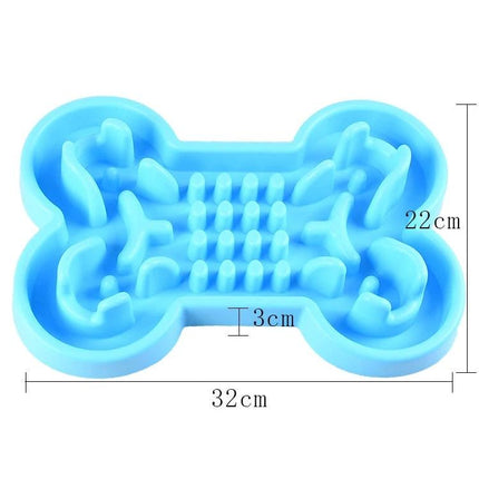 Silicone Slow-Feeder Bowl for Dogs at Daily Mealtime blue bone-shaped silicone slow feeder bowl with raised patterns 32x22cm