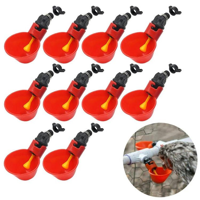 Drinking Bowl for Everyday Poultry Hydration in Backyards - red automatic poultry waterer cups set for backyard chickens, drip‑resistant