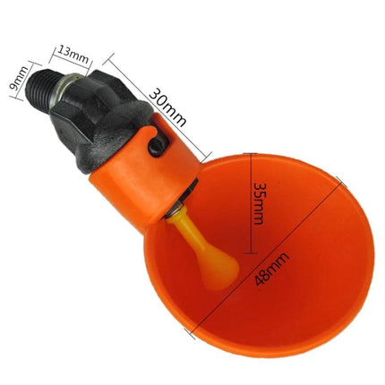 Drinking Bowl for Everyday Poultry Hydration in Backyards - orange poultry nipple cup with 48mm bowl and threaded connector