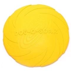 Rubber Flying Disc for Outdoor Dog Play and Training - bright yellow floating fetch toy for park and beach