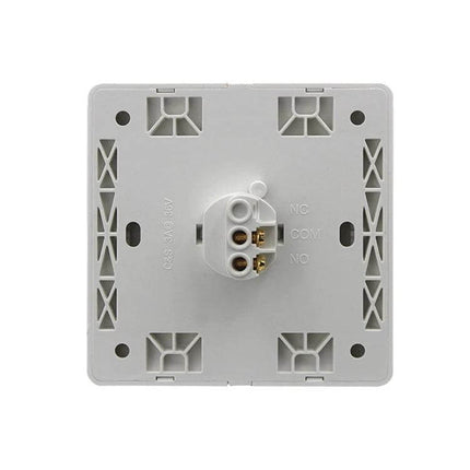 Concealed Wired Doorbell Button for Home Entryways and Interiors installed backplate showing COM NO NC wiring terminals