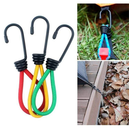 Outdoor Tent Elastic Rope Buckle For Secure Camping - 3-pack elastic straps with hooks securing tent guy lines and tarps