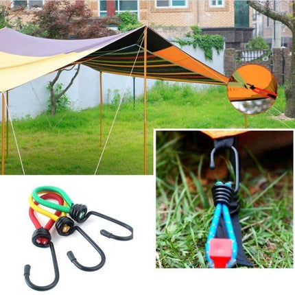 Outdoor Tent Elastic Rope Buckle For Secure Camping - latex elastic rope buckle securing tarp and guy lines with hooks, tensioning tent in light wind
