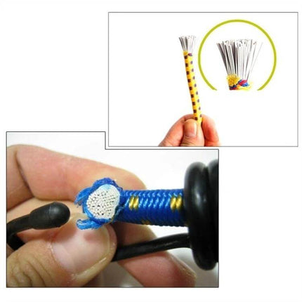 Outdoor Tent Elastic Rope Buckle For Secure Camping shown on blue elastic cord with latex core and two fixed hooks, close-up of strap end and hook attachment