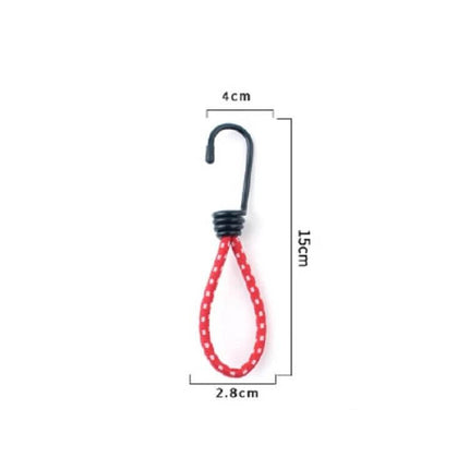 Outdoor Tent Elastic Rope Buckle For Secure Camping - red elastic loop with black hook, 15cm length, latex guy line tensioner