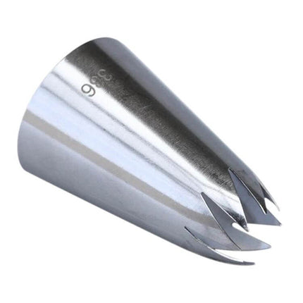 Petal Piping Nozzle Set 5 Piece Stainless Steel Cake Decorating - single stainless steel petal tip showing serrated floral opening