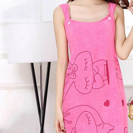 Microfiber Wearable Bath Towel 80x135cm Fast Drying pink wearable wrap towel with cartoon print, hands-free post-shower microfiber bath wrap