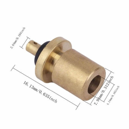Copper Gas Tank Valve for Outdoor Burner, Camping Refill Accessory - compact copper refill valve with rubber seal and measurements for camping stoves
