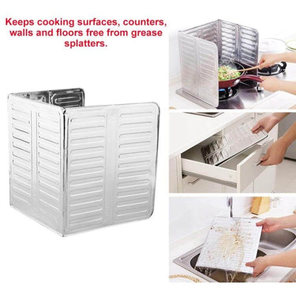 Oil-Proof Cooktop Shield 84x32.5 cm Kitchen Splash Guard - aluminum foil splash guard protecting walls and counters from oil splatter, folds for storage