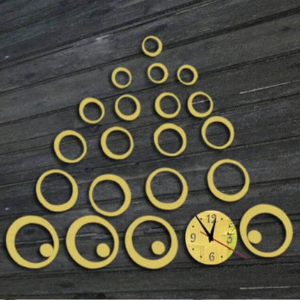 Wall Clock 3D Acrylic Mirror For Living Room Decor - geometric gold circular 3D mirror clock set mounted on dark wall