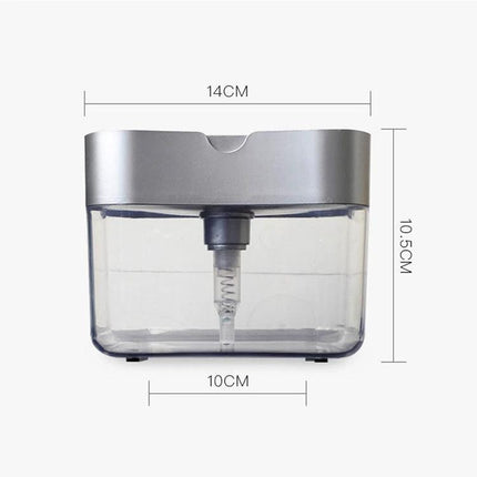 Kitchen Soap Dispenser for Everyday Kitchen Cleanup clear 300ml one-handed automatic pump with measurements (14cm x 10cm x 10.5cm)