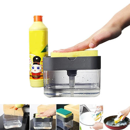 Kitchen Soap Dispenser for Everyday Kitchen Cleanup — clear automatic pump with sponge holder for one-handed dishwashing and countertop tidying