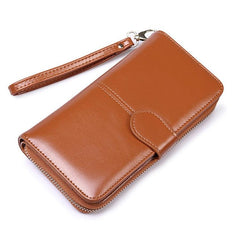 Cartera de mano multifuncional de gran capacidad estilo retro de cuero encerado para mujer