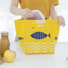 Large Capacity Thermal Insulated Cooler Lunch Bag with Fish Pattern - Portable Oxford Cloth Tote for All Ages