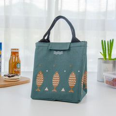 Large Capacity Thermal Insulated Cooler Lunch Bag with Fish Pattern - Portable Oxford Cloth Tote for All Ages