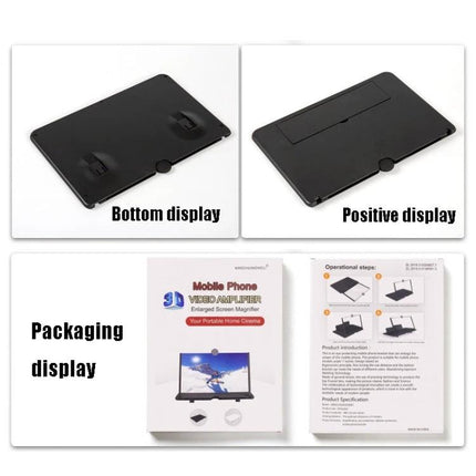 14 Inch 3D Mobile Phone Screen Amplifier with Bracket, Black/White showing folded stand, lens and packaging for smartphone video viewing