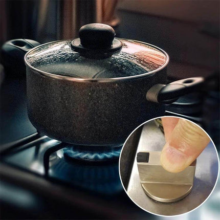 Gas Stove Knob Switch 6mm Shaft For Home Kitchen Use metal replacement part shown with pot on burner and close-up of knob being turned