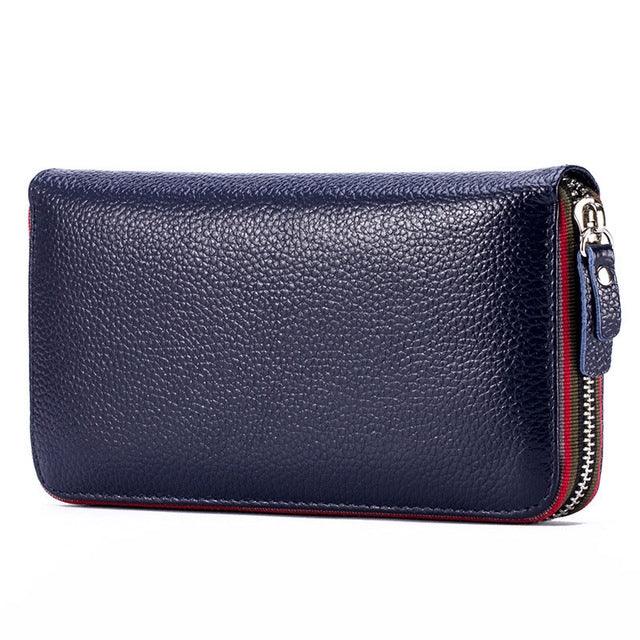 Stylish Women's Top-Grain Leather Zipper Clutch Wallet with Multiple Slots