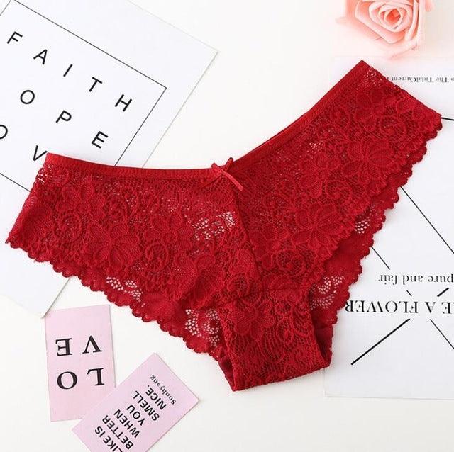 Elegant Floral Lace Seamless Women's Briefs Red