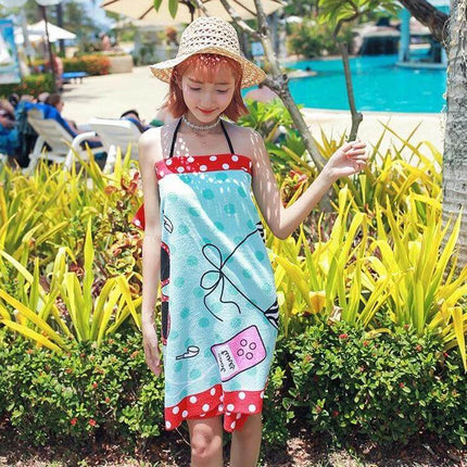 Summer Beach Towel Quick Dry Microfiber 150x70cm Versatile model wearing colorful quick-dry microfiber towel by pool