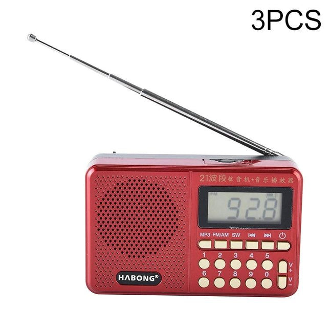 HABONG Rechargeable Portable Radio for FM, AM, and SW Bands - red portable radio with antenna, LCD tuner and keypad for camping and emergency use