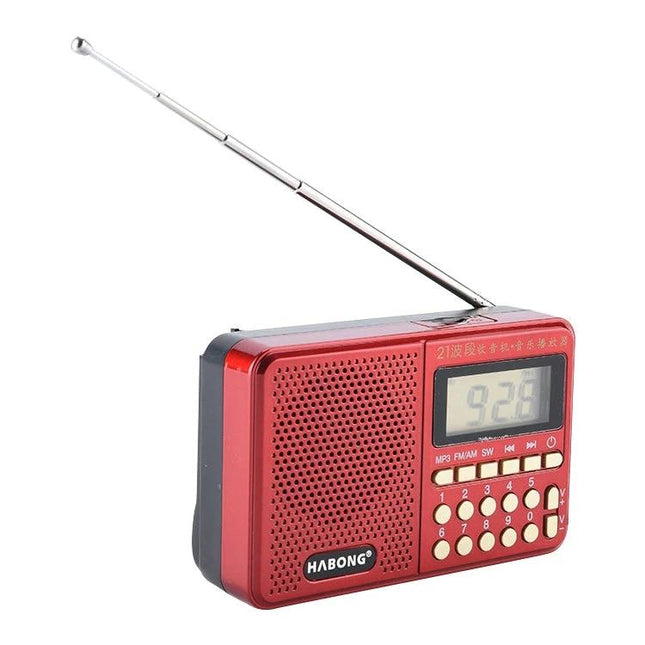 HABONG Rechargeable Portable Radio for FM, AM, and SW Bands red portable radio with telescopic antenna and digital display