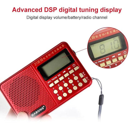 HABONG Rechargeable Portable Radio for FM, AM, and SW Bands red handheld radio with digital tuning display and rechargeable battery
