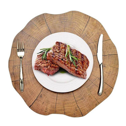 Firlar Wood Lotus Shaped Table Mats, 2-Pack for Tea Cups and Bowls - Wooden lotus placemat under steak plate with fork and knife