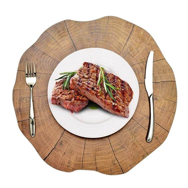 Firlar Wood Lotus Shaped Table Mats, 2-Pack for Tea Cups and Bowls - wooden lotus placemat under steak plate with fork and knife