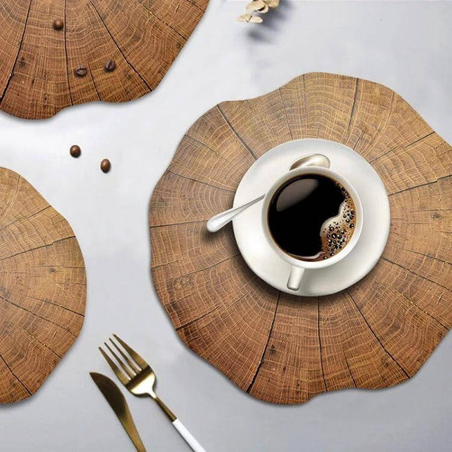 Firlar Wood Lotus Shaped Table Mats, 2-Pack for Tea Cups and Bowls - natural wood lotus placemats under cup and saucer, 38cm diameter