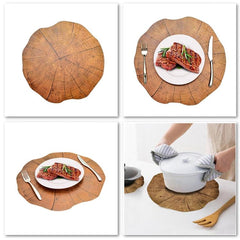 Eco-Friendly Lotus Design Wooden Table Mats - Set of 2 for Stylish Dining