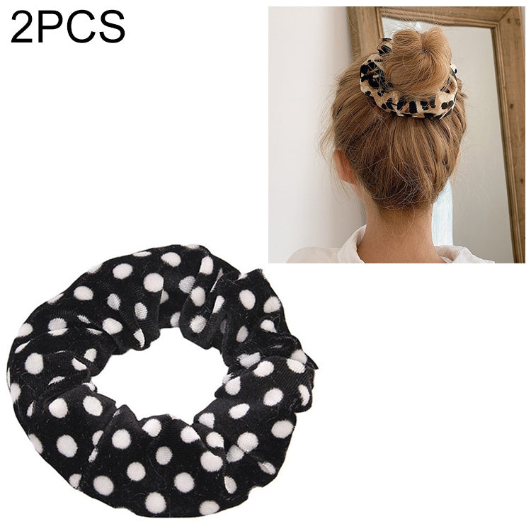 2 PCS Velvet Leopard Hair Ring Gold Velvet Headband Flannel Hair Band Hairball Hair Pocket Flower, Leopard Print, Black and White dots, Piebald, Black and White Geometry, Fine Leopard Print