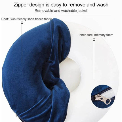 Memory Foam Anti Decubitus Circle Chair Cushion For Sitting Comfort 38x13x8 cm - Navy removable zip cover showing memory foam core