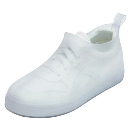 Reusable Waterproof PVC Rain Boot Covers for Outdoor Protection – clear white slip-on PVC cover over sneaker to keep shoes dry and clean