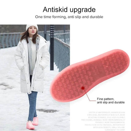 Reusable Waterproof PVC Rain Boot Covers for Outdoor Protection - pink anti-skid sole shown on winter walk