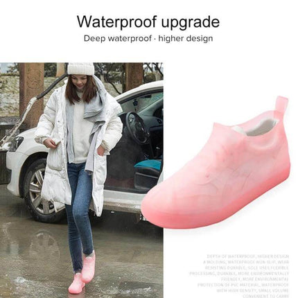 Reusable Waterproof PVC Rain Boot Covers for Outdoor Protection - pink slip-on shoe covers keeping shoes dry during rainy commute