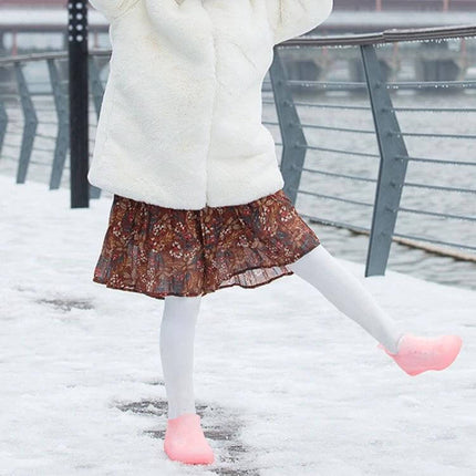 Reusable Waterproof PVC Rain Boot Covers for Outdoor Protection on woman in snow keeping shoes dry