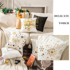 Luxurious Gold Foil Merry Christmas Cushion Cover for Festive Home Decor - 43cm x 43cm