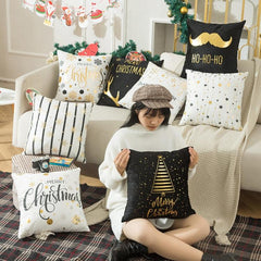 Luxurious Gold Foil Merry Christmas Cushion Cover for Festive Home Decor - 43cm x 43cm