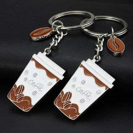 2 Pack Coffee Cup Keychains for Keys and Bags, Ideal Gift - zinc alloy textured finish coffee cup keychains on rings for keys and bags