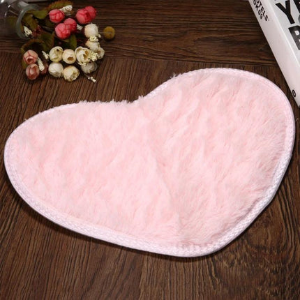 Decorative Heart-Shaped Mat for Home Kitchen and Bathroom Use - pink coral fleece heart mat for sink, entryway, soft quick-dry floor protection