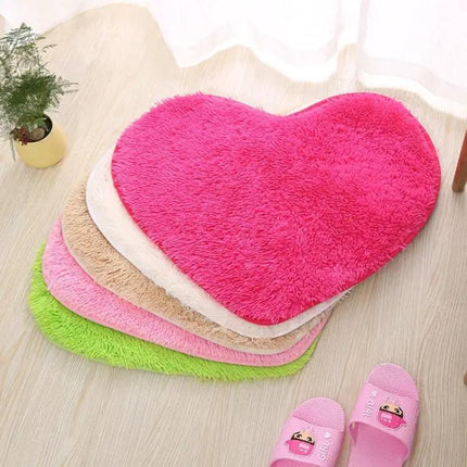 Heart Shaped Coral Fleece Mat For Kitchen Bath | Syndmart