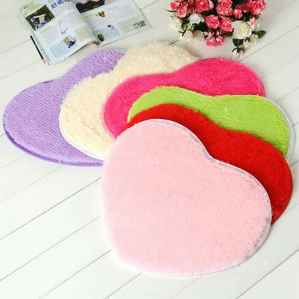 Heart Shaped Coral Fleece Mat For Kitchen Bath | Syndmart