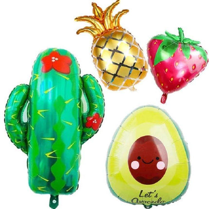 Fruit Shape Aluminum Balloon For Parties Cactus 50x62 cm - green cactus balloon with pineapple, strawberry and avocado party set